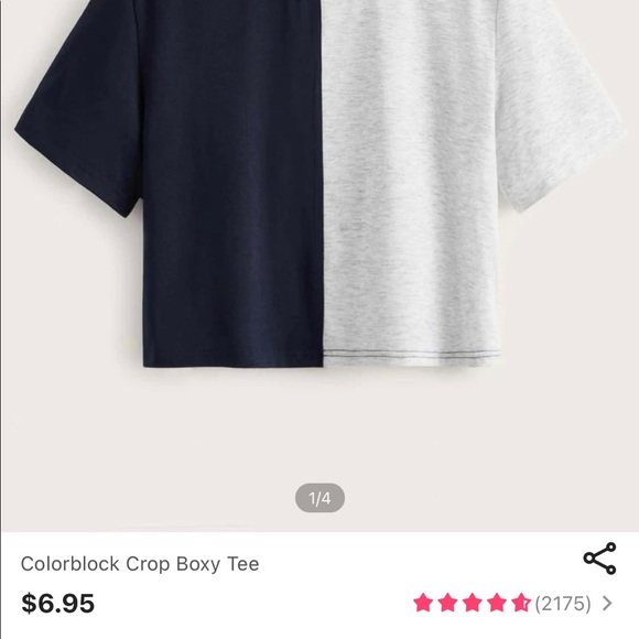 navy blue and grey color-block cropped boxy tee - Picture 4 of 4